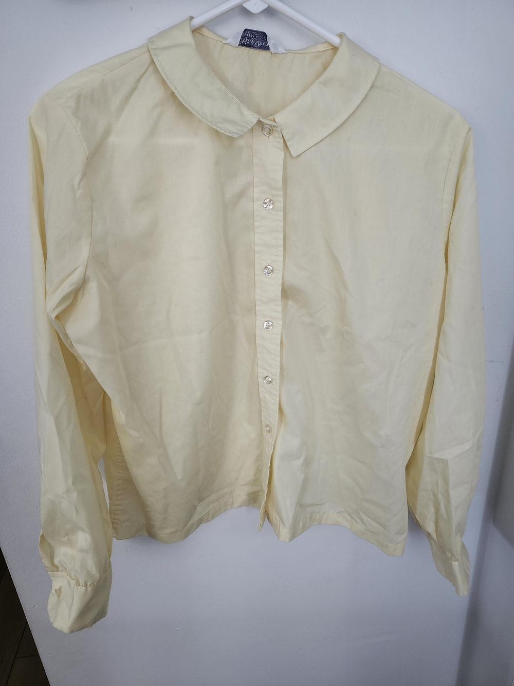 Women's Pale Yellow Button-Down Shirt with Peter Pan Collar